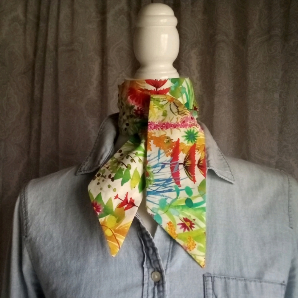 Liberty of London Art Fabric Twilly Scarf Tresco Yellow Bright Colorful Italian - Picture 2 of 14